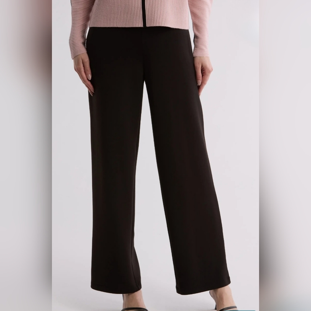 NWT Tahari Black Wide Leg Pull-On Pants Size L Office Stretch 2204-F